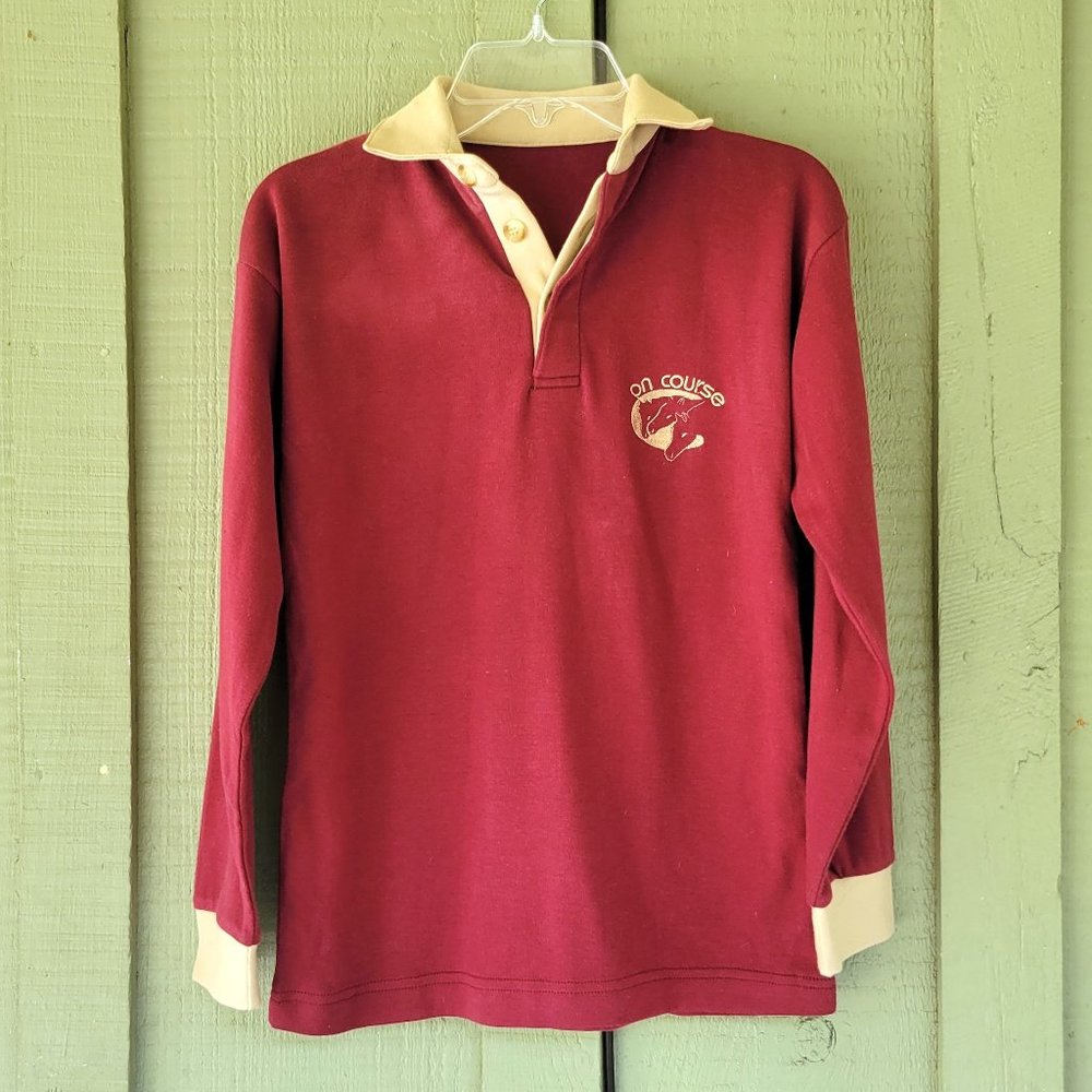 New ON COURSE Burgundy Cotton Jersey Riding Top Youth 32-33" Chest Equestrian